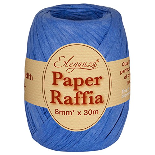 Eleganza 8 mm x 30 m bobinas de Rafia Rango de medición de o para Hacer Manualidades y de Regalo, No. 18 Azul