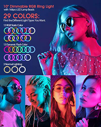 ELEGIANT Aro de Luz Trípode LED, Anillo de Luz 26 Colores RGB de 10.2" 3 Modos de iluminación, Brillo Ajustable con Control Remoto Inalámbrico para Selfie Fotografía Youtube Maquillaje para Móvil