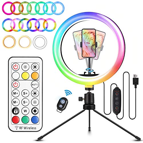 ELEGIANT Aro de Luz Trípode LED, Anillo de Luz 26 Colores RGB de 10.2" 3 Modos de iluminación, Brillo Ajustable con Control Remoto Inalámbrico para Selfie Fotografía Youtube Maquillaje para Móvil