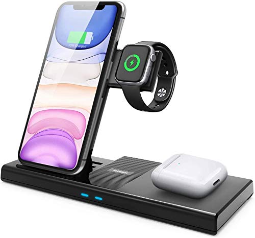 ELEGIANT Cargador Inalámbrico, Estación de Carga Inalámbrica 4 en 1 Certificado Qi, Funciona para AirPods Pro iWatch 5/4/3/2/1 iPhone 11 Pro / 11 Pro MAX/XS, Samsung Galaxy S20, Xiaomi 10 Pro etc.