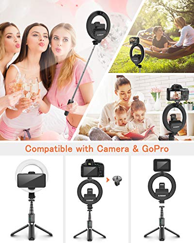 ELEGIANT Palo Selfie Trípode, Selfie Stick con Anillo de luz LED para Fotografía con Control Remoto Bluetooth para Cámara Deportiva, Móvil, Gopro, Sirve para Youtube Maquillaje, Aro de luz Ajustable