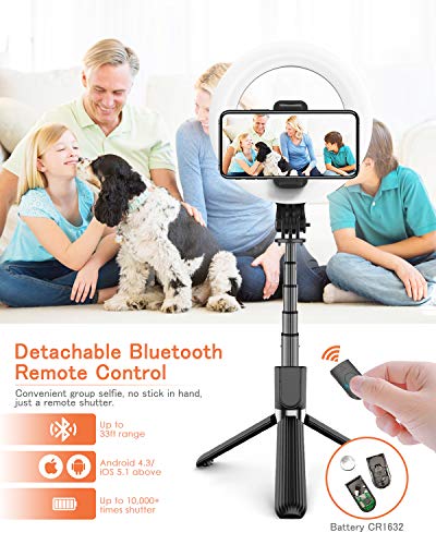 ELEGIANT Palo Selfie Trípode, Selfie Stick con Anillo de luz LED para Fotografía con Control Remoto Bluetooth para Cámara Deportiva, Móvil, Gopro, Sirve para Youtube Maquillaje, Aro de luz Ajustable