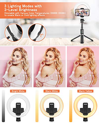 ELEGIANT Palo Selfie Trípode, Selfie Stick con Anillo de luz LED para Fotografía con Control Remoto Bluetooth para Cámara Deportiva, Móvil, Gopro, Sirve para Youtube Maquillaje, Aro de luz Ajustable