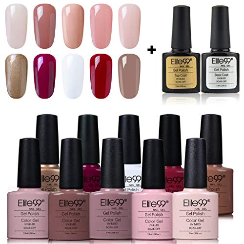 Elite99 Esmaltes Semipermanentes de Uñas en Gel UV LED, 10 Colores con Base y Top Coat Kit de Esmaltes de Uñas 001