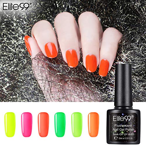 Elite99 Esmaltes Semipermanentes de Uñas en Gel UV LED de Color Neon, 6pcs Kit de Esmaltes de Uñas 10ml 002