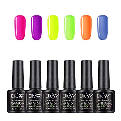 Elite99 Esmaltes Semipermanentes de Uñas en Gel UV LED de Color Neon, 6pcs Kit de Esmaltes de Uñas 10ml 002