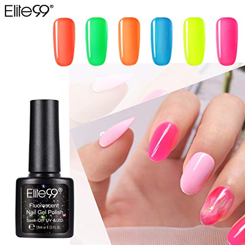 Elite99 Esmaltes Semipermanentes de Uñas en Gel UV LED de Color Neon, 6pcs Kit de Esmaltes de Uñas 10ml 002