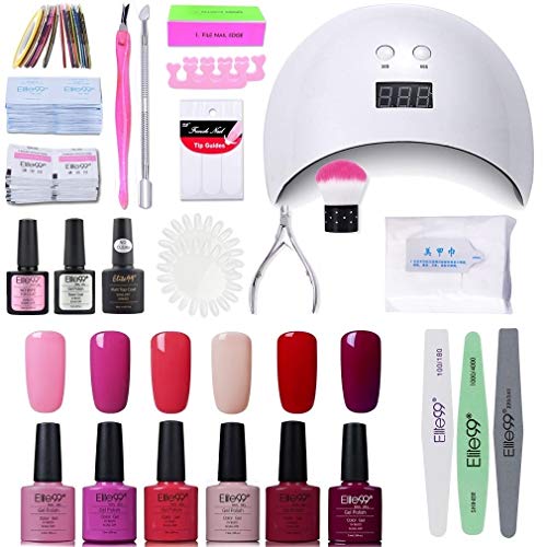 Elite99 Lámpara UV LED para Uñas 24w, 6 Colores Kit de Esmaltes Semipermanentes en Gel UV LED, Base y Top Coat, Semipermanentes, Removedor de Uñas y Accesorios 002