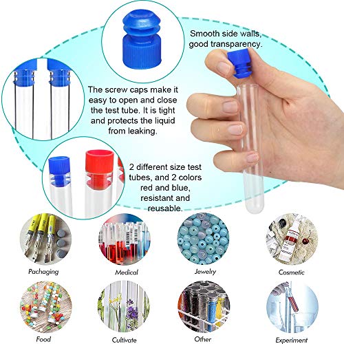 EMAGEREN Goteros Líquidos Pipeta 5ml Goteros de Silicona 6pcs Tubo de Ensayo de Plastico Probetas con Tapon Tubo de Ensayo con Soporte Experimentos Creativos para Niños Fabricación de Gomita(Total 12)