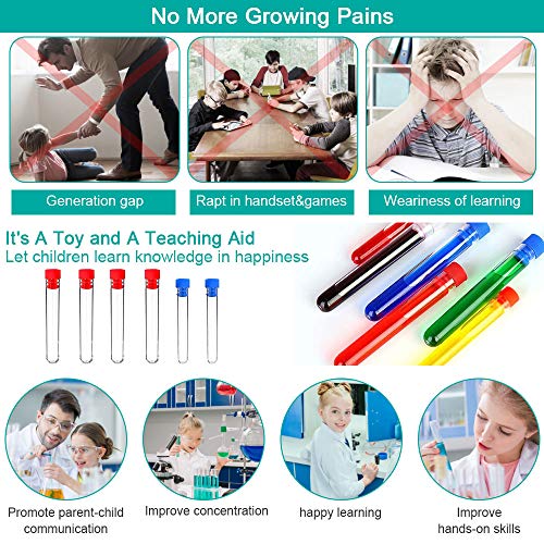 EMAGEREN Goteros Líquidos Pipeta 5ml Goteros de Silicona 6pcs Tubo de Ensayo de Plastico Probetas con Tapon Tubo de Ensayo con Soporte Experimentos Creativos para Niños Fabricación de Gomita(Total 12)