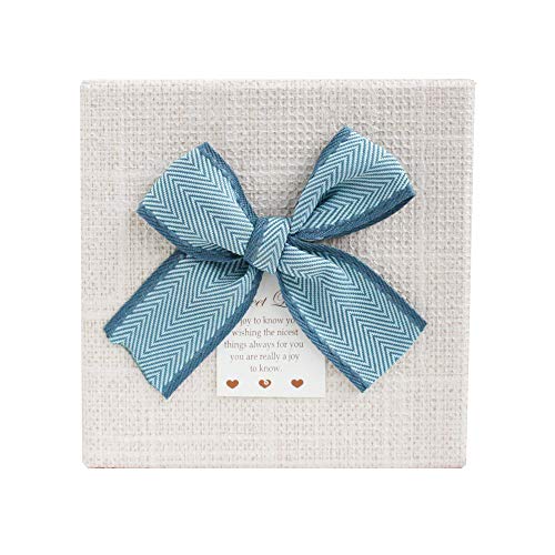 Emartbuy Rígido Lujo Caja de Regalo de Presentación Con Forma Cuadrada, Caja Marrón Claro Con Tapa Crema, Interior Marrón Chocolate Cinta Decorativa Azul