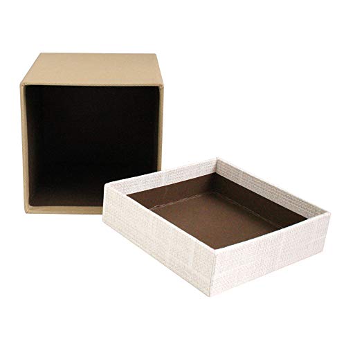 Emartbuy Rígido Lujo Caja de Regalo de Presentación Con Forma Cuadrada, Caja Marrón Claro Con Tapa Crema, Interior Marrón Chocolate Cinta Decorativa Azul