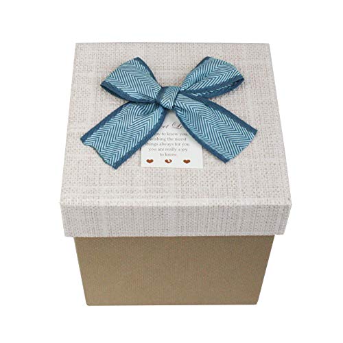 Emartbuy Rígido Lujo Caja de Regalo de Presentación Con Forma Cuadrada, Caja Marrón Claro Con Tapa Crema, Interior Marrón Chocolate Cinta Decorativa Azul