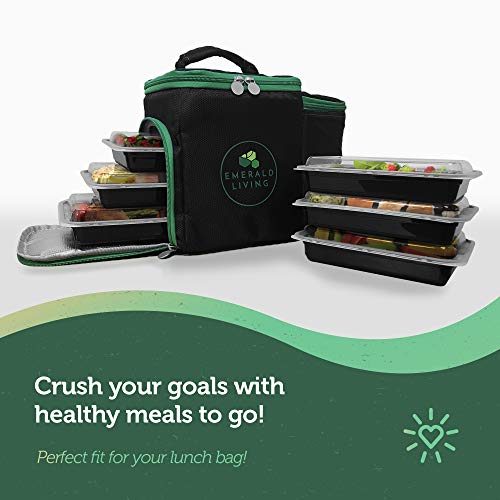 Emerald Living Juego de recipientes para Preparar Comida, 1 Compartimento, Negro, 1 Compartment