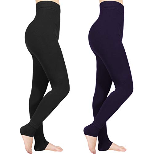 Emooqi Leggings Largas de Invierno para Mujer, Pack de 2 Leggings Cintura Alta, Leggings Térmicos Calientes con Forro Polar, Leggings Pantalones Mallas Elásticos