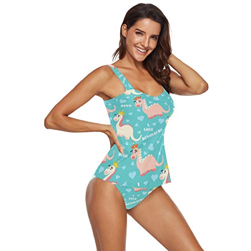 Emoya - Tankini para mujer con calzoncillos de dibujos animados con corazones de dinosaurios (2 piezas) Multicolor multicolor 52