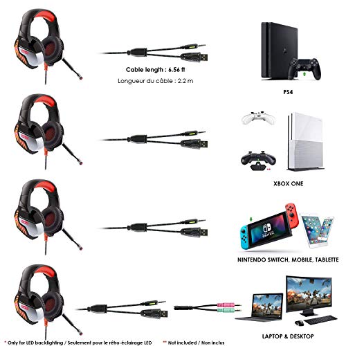 EMPIRE GAMING - Auriculares Gaming H1200 para PC, MAC, Auriculares Gamer para PS4, Nintendo Switch y XBOX One – Estéreo de alta calidad – Micrófono con tecnología de reducción de ruido