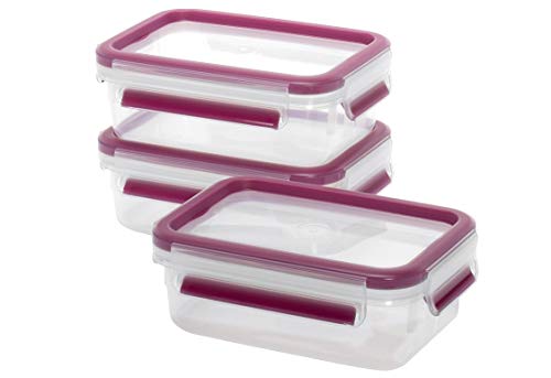 Emsa Clip & Close Set de 3 recipientes de 0.55 L, Transparente y Rosa, 3 x 0,55 L