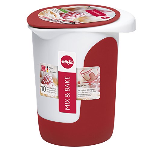 Emsa Mix and Bake Recipiente para Mezclar con Tapa, Termoplástico, Rojo/Blanco, 1 L, 1 Unidad