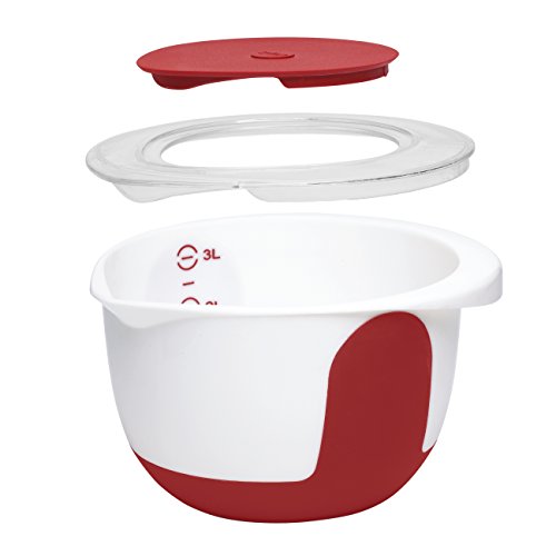 Emsa Mix and Bake Recipiente para Mezclar con Tapa, Termoplástico, Rojo/Blanco, 3 L, 1 Unidad