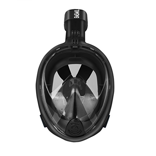 Emsmil Máscara de Buceo para Snorkel 180 Vista Panorámica Fácil Respiración Máscara Completa Anti-Niebla y Anti-Fugas Soporte Cámara GoPro con Bolsa de Teléfono Impermeable para Niños Adultos Negro