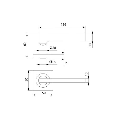 Emuca - Manetas para puertas de interior, lote de 5 juegos de manillas para puerta de paso con roseta 50x50 mm, Aluminio y zamak, Níquel satinado.