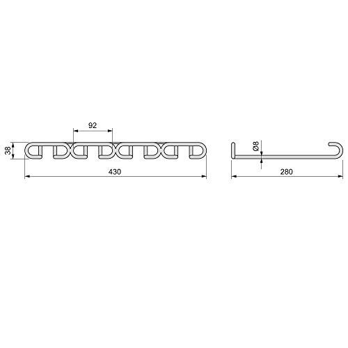 EMUCA - Porta Copas de 4 líneas para Muebles, Soporte para Copas para Estantes o Bares, 280 mm, Acero, Acabado Cromado