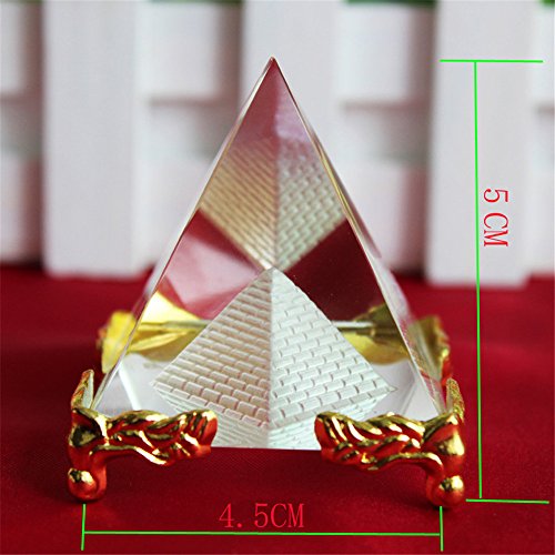 Energía pirámide de curación de cristal de cristal transparente con oro soporte Feng Shui figuras de Egipto egipcio miniaturas adornos Craft (50mm)