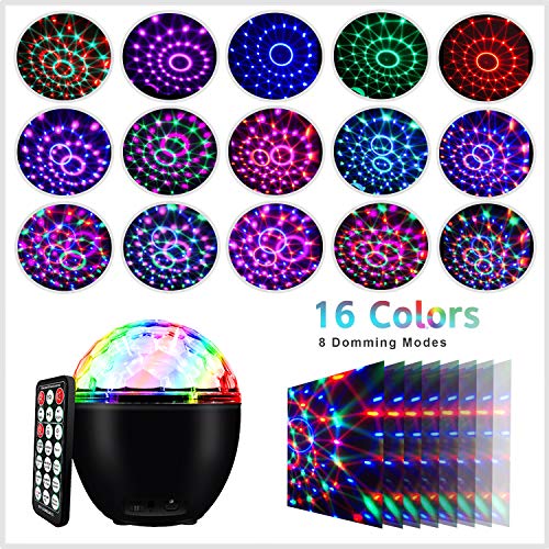 ENONEO Luces Discoteca 16 Colores Bola Discoteca con Cable USB LED Giratoria Luz de Fiesta Bola Fiesta Escenario con Bluetooth Control Remoto para Cumpleaños Discoteca Fiesta Bar Navidad Bodas (Black)