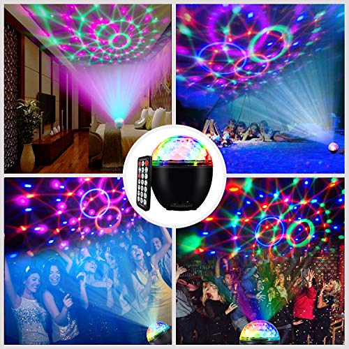 ENONEO Luces Discoteca 16 Colores Bola Discoteca con Cable USB LED Giratoria Luz de Fiesta Bola Fiesta Escenario con Bluetooth Control Remoto para Cumpleaños Discoteca Fiesta Bar Navidad Bodas (Black)