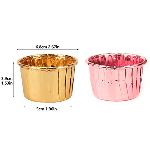 Envases de para Hornear Liners Cupcake Cases Tazas de Revestimiento de Magdalenas de Grado Alimenticio para Bodas Cumpleaños Fiestas Campamentos Pasteles de DIY Caramelos De Boda (rose gold-100pcs)