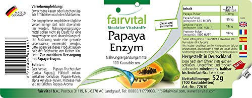 Enzima de Papaya - VEGANA - Papaína + Amilasa + Proteasa - Enzimas Digestivas Naturales - Dosis elevada - 100 Comprimidos - Calidad Alemana