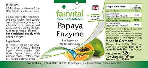 Enzima de Papaya - VEGANA - Papaína + Amilasa + Proteasa - Enzimas Digestivas Naturales - Dosis elevada - 100 Comprimidos - Calidad Alemana