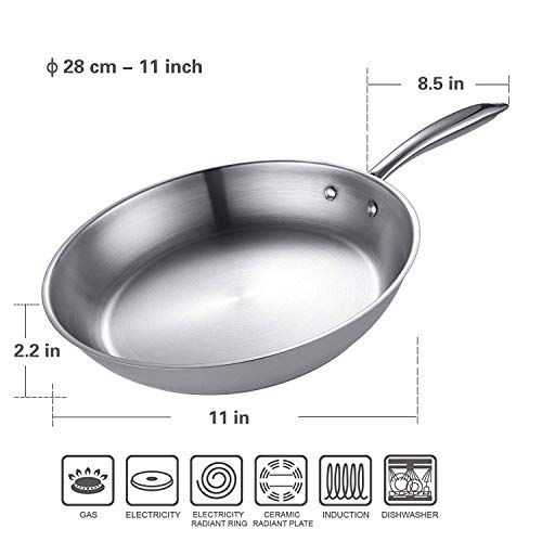 Eono by Amazon Sartén de acero inoxidable antirrayones sin PFOA con mango resistente al calor y apta para horno y lavavajillas, perfecta para huevos y tortillas, 28 cm, JP-S-2850