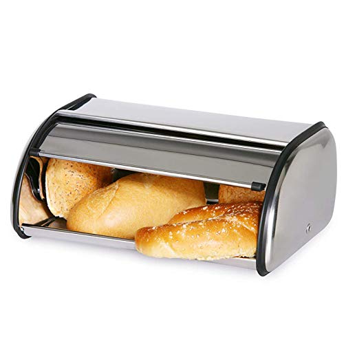 e!Orion Panera Acero Inoxidable, Panera de Metal, Caja de Pan Recipiente con Tapa y Agujeros de Ventilación, Almacenamiento de Cocina (35 x 24 x 16 cm)