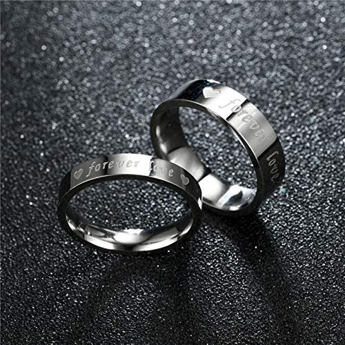 Epinki Anillo Hombre Acero Inoxidable 2PCS Anillo Corazón Grabado Forever Love Plata Anillo Hombre Compromiso Talla Mujer 20 & Hombre 15