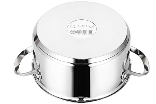 EPPMO Cazuela Antiadherentes de Acero Inoxidable con Tapa, 4.8L 24cm, Cacerolas Cazos Ollas sin PFOA, Apto para Todo Tipo de Cocinas Incluido Inducción