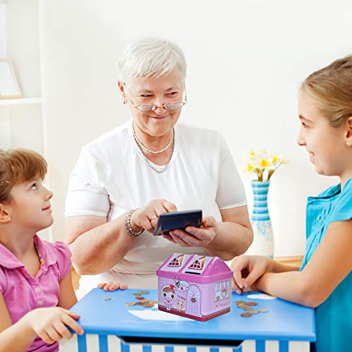 EQLEF® Caja de Dinero para niños Forma Linda de casa Banco de Monedas, Caja de hojalata con Regalo de cumpleaños de Toy Lock para niñas