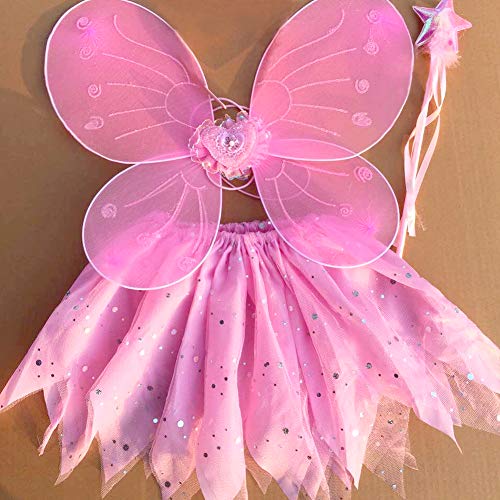 EQLEF Traje de Hadas para niños, alas de tutú Alas de Mariposa fijadas Traje de alas de Princesa de Hada para niñas Traje de Fiesta para niñas (  Rosa)