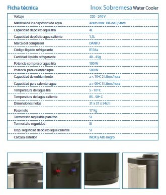 Eresagua Fuente de agua conexión red con filtración Inox sobremesa (F350+C+F)