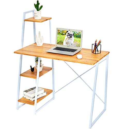 Escritorio de computadora con estantes, escritorio con estantes de almacenamiento Mesa de estudio Escritorio de oficina en casa con estantería, roble (100 * 50 cm)