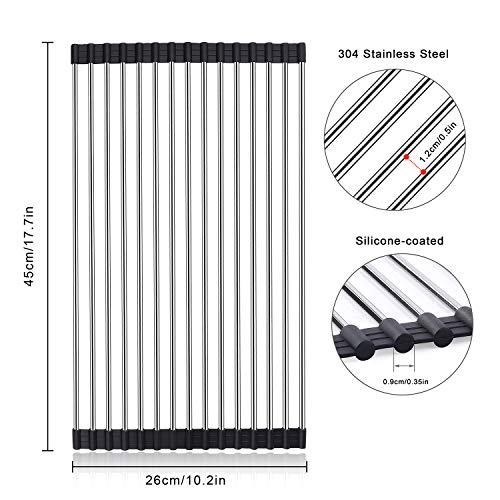 Escurreplatos de Cocina Enrollable Multiusos Escurreplatos de Acero Inoxidable 304 para Fregadero Plegable Escurridor de Encimera 45x26CM