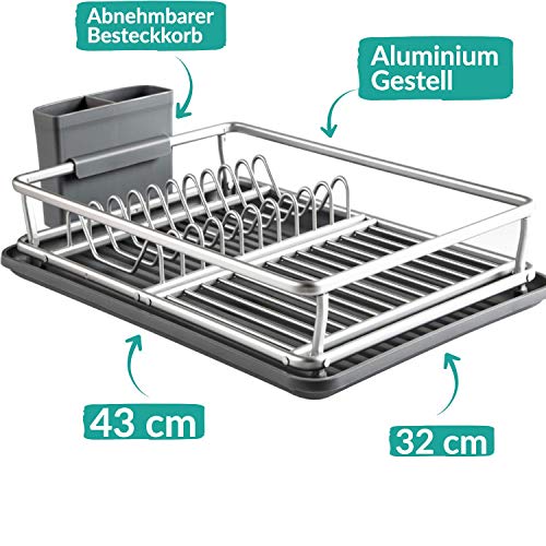 Escurridor con bandeja de goteo y cesto de cubiertos - Acero inoxidable - Higiénico - 43 x 32 cm