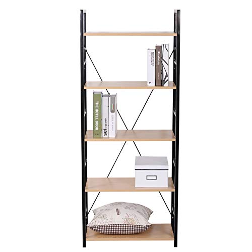 eSituro Estantería Librería Estante de Metal Estante de Cocina Estante de Almacenamiento de Organizador Multifuncional para Libros Plantas con 5 Estantes Metal + MDF 60x28x148CM SSTR0048