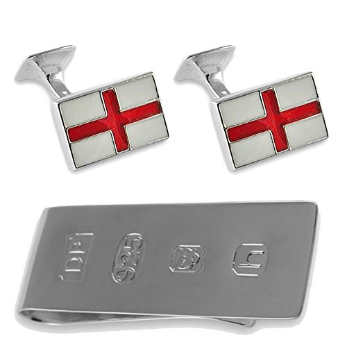 Esmalte de plata esterlina gemelos bandera St. George James Bond Money Clip Box Set