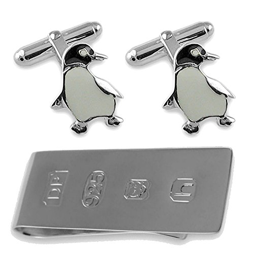 Esmalte de plata Sterling penguin gemelos James Bond Money Clip Box Set