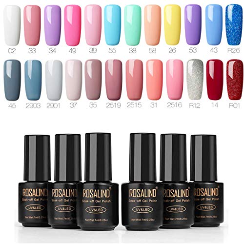 Esmalte Semipermanentes de Uñas en Gel UV LED Neon 24 Color, Kit de Esmaltes de Uñas 7ml