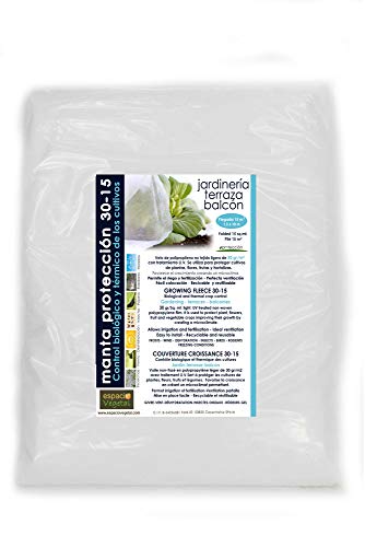 Espacio Vegetal Malla ANTIHELADA 30gr. Plegada de 15m². Medidas 1,5 x 10m. Protege de Bajas temperaturas los Cultivos de Plantas, Flores, hortalizas y Frutas.