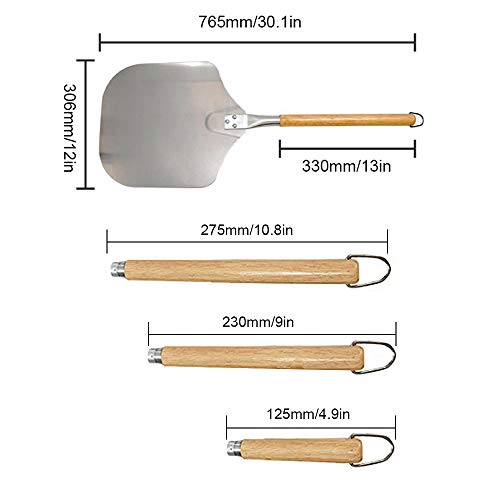 Espátula de pizza Aleación de aluminio Mango de madera Herramienta para hornear Accesorios para horno Equipo Longitud ajustable Gancho desmontable Hogar Cocina Restaurante Dispositivo de cocina