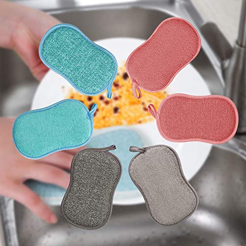 Esponjas para Platos,Esponja de Limpieza para Platos,Esponja de Cocina,Esponja de Cocina para Lavar los Platos,Microfibra Dish Scrubber Cepillo,Ideal para Antiadherente Sartenes Ollas,Pack de 6